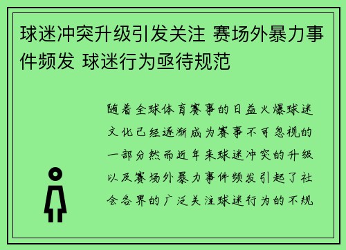 球迷冲突升级引发关注 赛场外暴力事件频发 球迷行为亟待规范