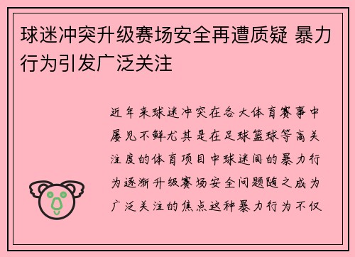 球迷冲突升级赛场安全再遭质疑 暴力行为引发广泛关注