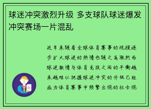 球迷冲突激烈升级 多支球队球迷爆发冲突赛场一片混乱