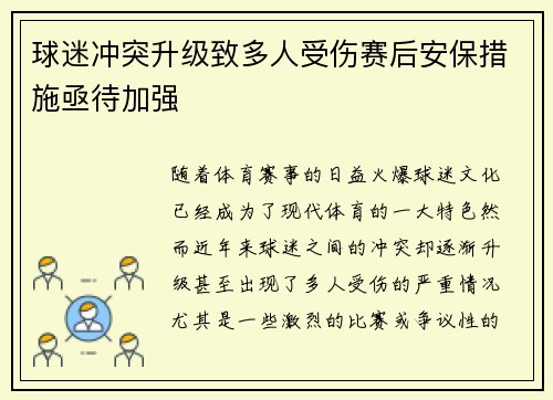球迷冲突升级致多人受伤赛后安保措施亟待加强